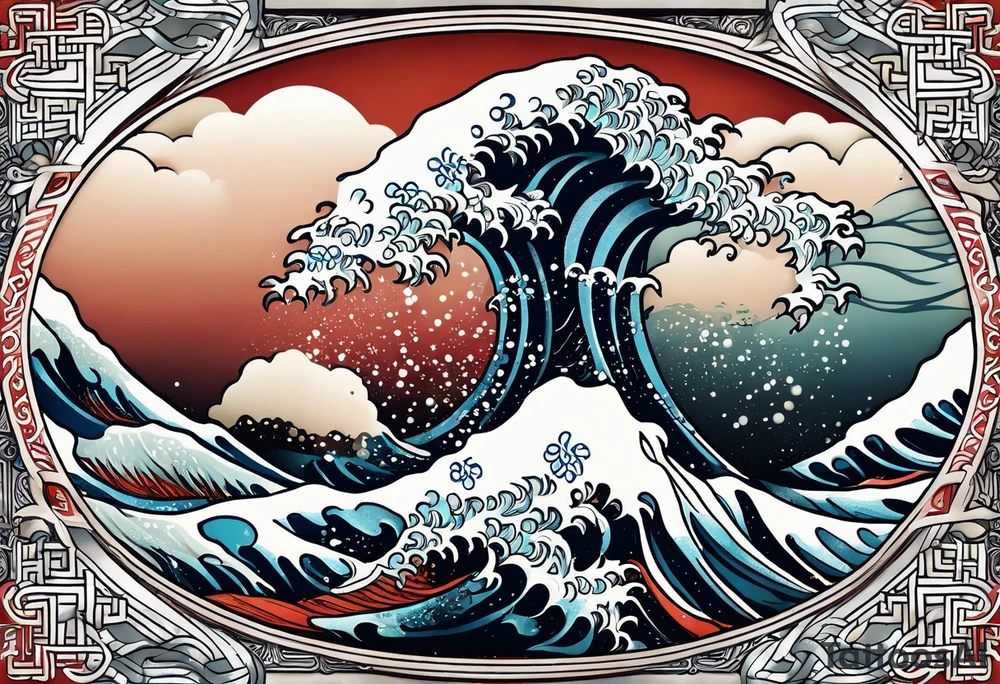 japanese wave mixed in celtic patterns equally. tattoo idea