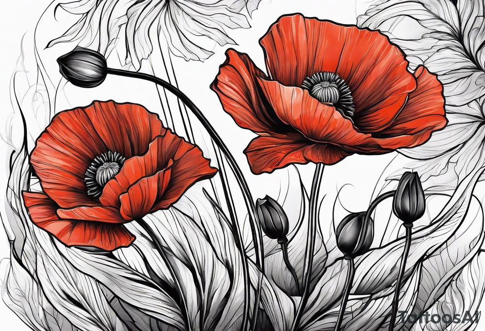 Powerful poppy plant growing out of sharp rock tattoo idea