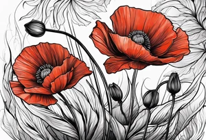Powerful poppy plant growing out of sharp rock tattoo idea