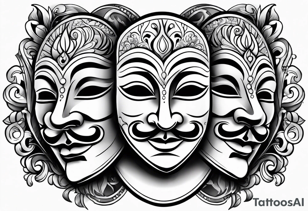 happy and sad masks from theatre tattoo idea