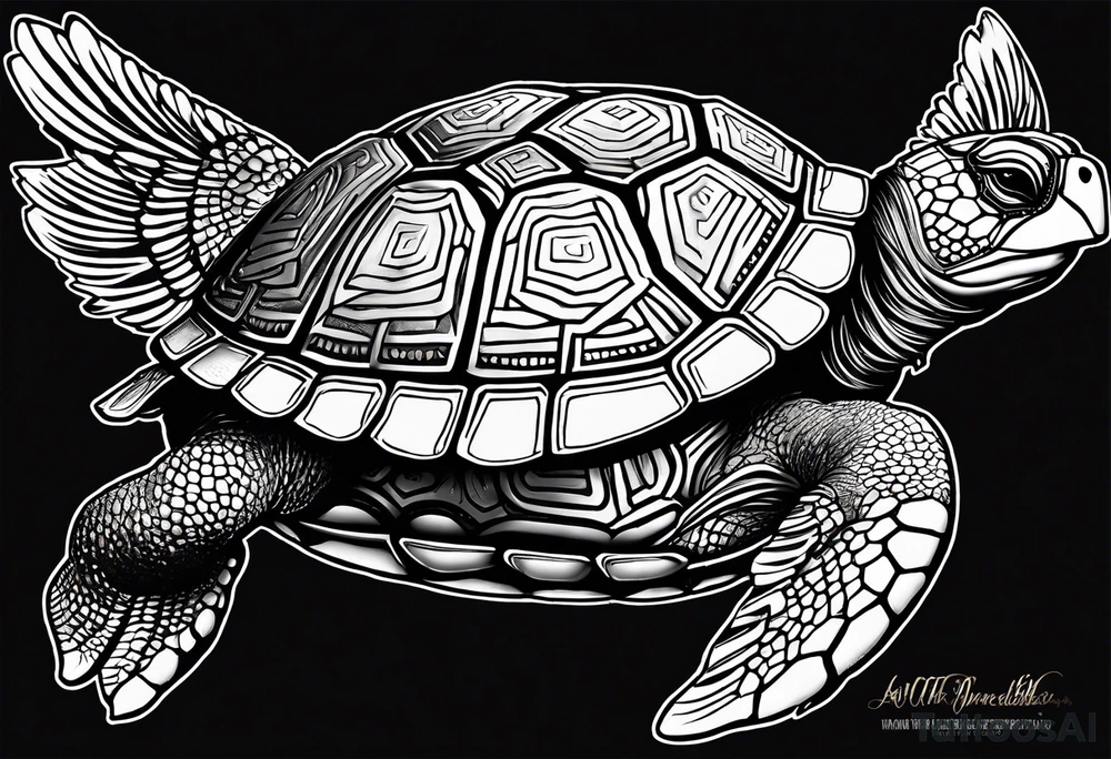Turtle with wings logo and the words “Tri City Turtles” written underneath. tattoo idea