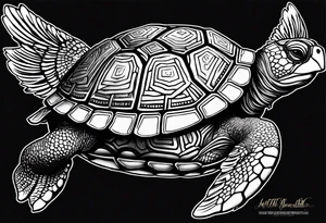 Turtle with wings logo and the words “Tri City Turtles” written underneath. tattoo idea