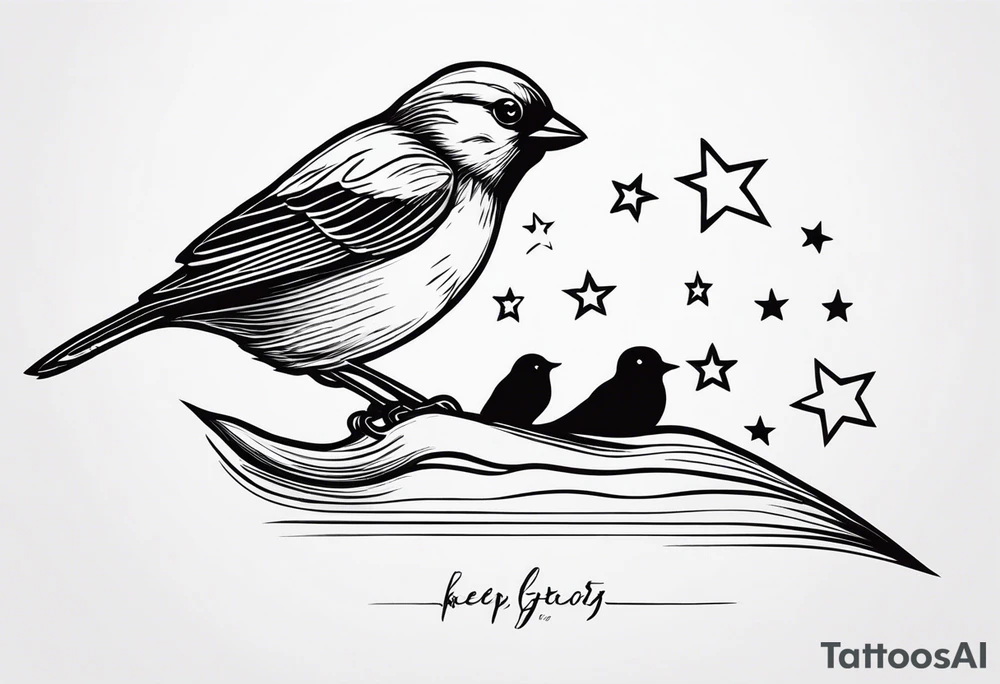 Line up neck with sparrow and the saying keep your feet on the ground and your eyes on the stars tattoo idea