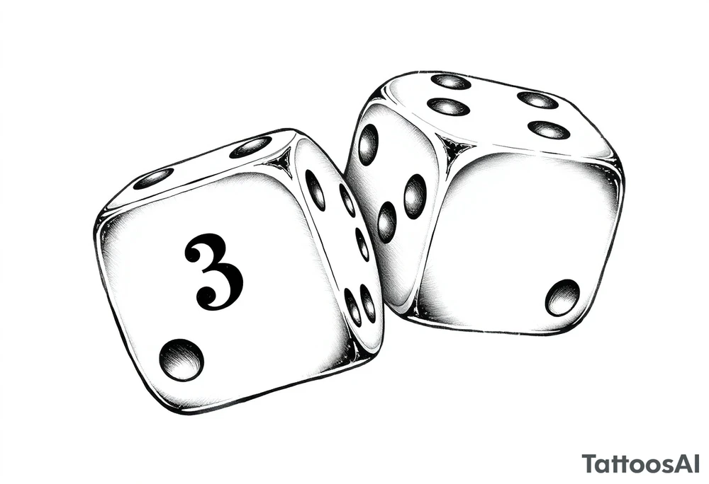 2 dices with dice showing 3, 1,4 tattoo idea