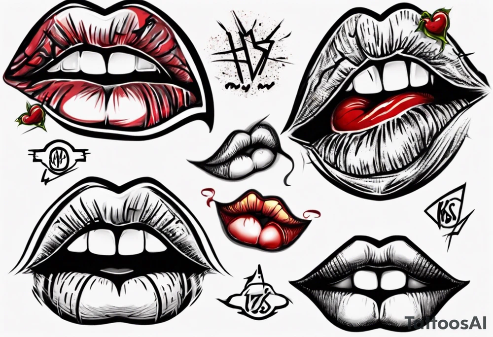 Bitten lips with "Kiss my a$$" written inside them tattoo idea