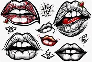 Bitten lips with "Kiss my a$$" written inside them tattoo idea