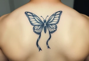 ethereal butterfly with flowing silk HIV-positive symbol ribbons in moonlight tattoo idea