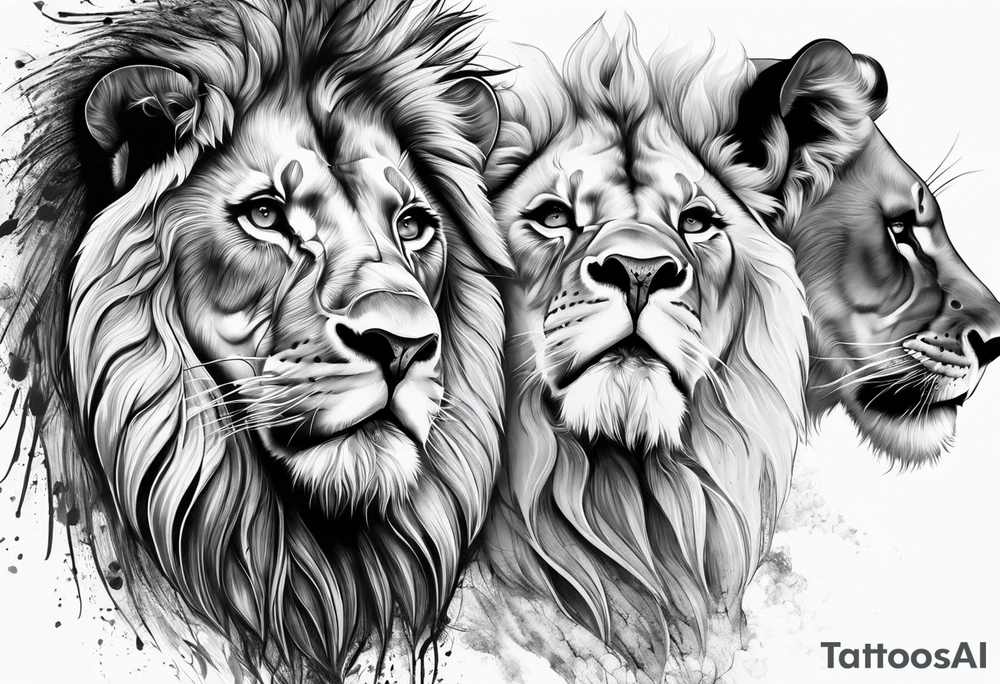 Powerful lion, 3 cubs tattoo idea