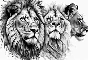 Powerful lion, 3 cubs tattoo idea