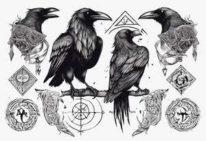 Vegsiir, yggdarsil, 2 ravens, all who wander are not lost in runes around vegsivir tattoo idea