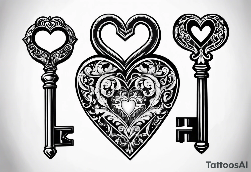 Antique keys heart shaped tattoo idea