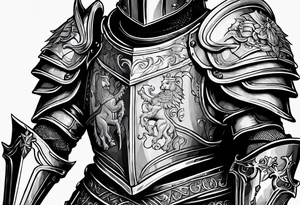 knight with heavy armor with letters with inscription RJL tattoo idea