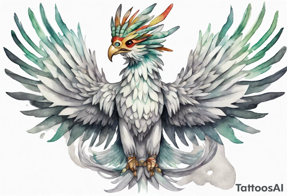 a solitary white  Quetzalcoatl wearing a grey crown tattoo idea