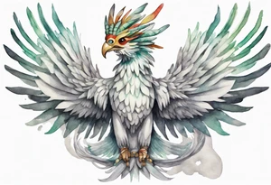 a solitary white  Quetzalcoatl wearing a grey crown tattoo idea