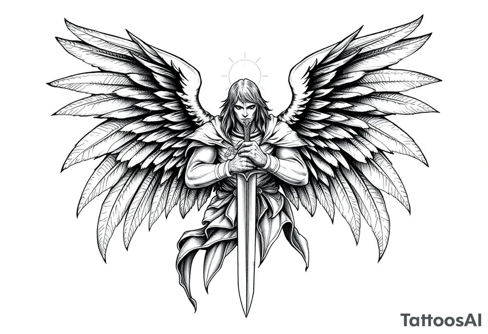 Holy Archangel, Biblical, Christianity, Heavenly Army, Hebrew, Guards of Christianity, Holding a sword, having six wings, seraphim tattoo idea