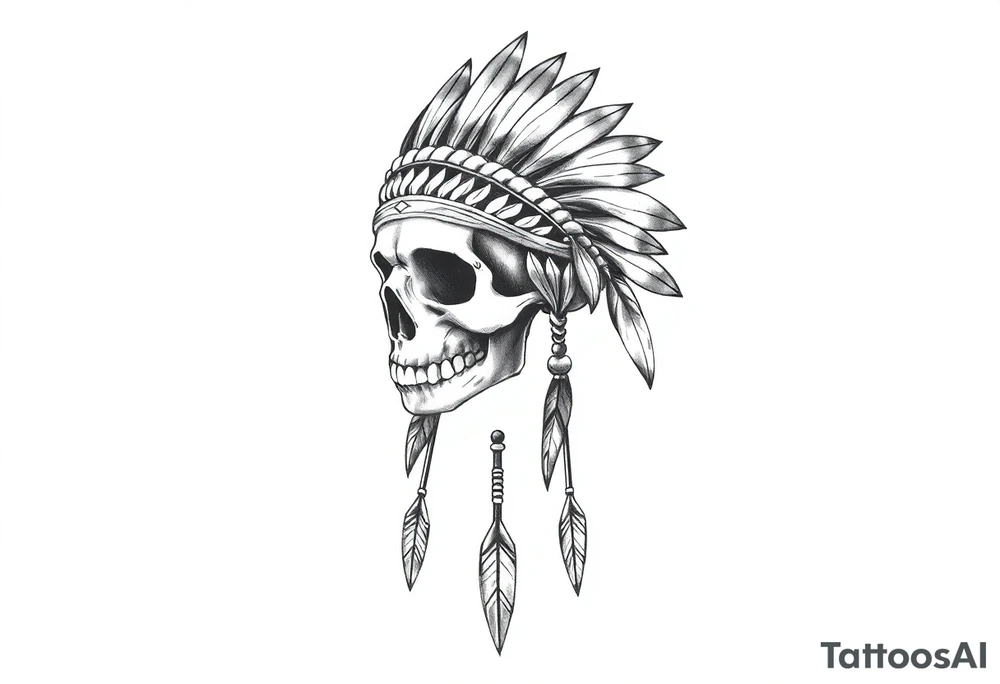 Native American skull with head dress and arrows below tattoo idea