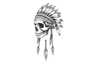 Native American skull with head dress and arrows below tattoo idea