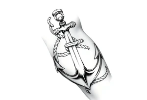 weathered anchor wrapped in nautical rope with sea waves tattoo idea