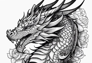 Dragon with September birth flower going up the spine tattoo idea