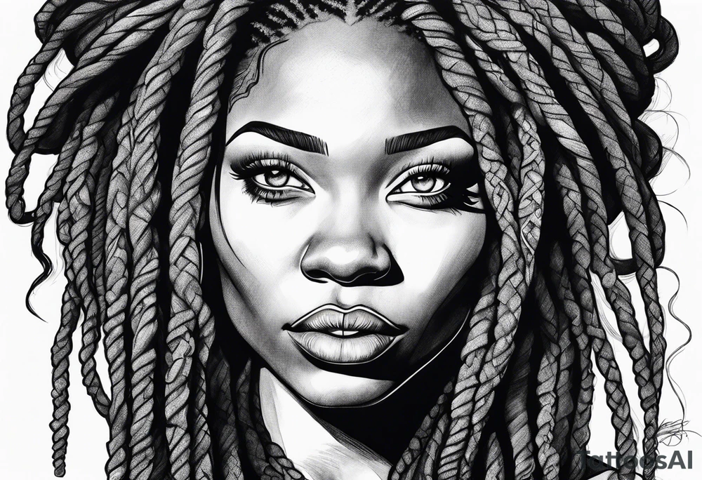 African woman with dreads medusa tattoo idea
