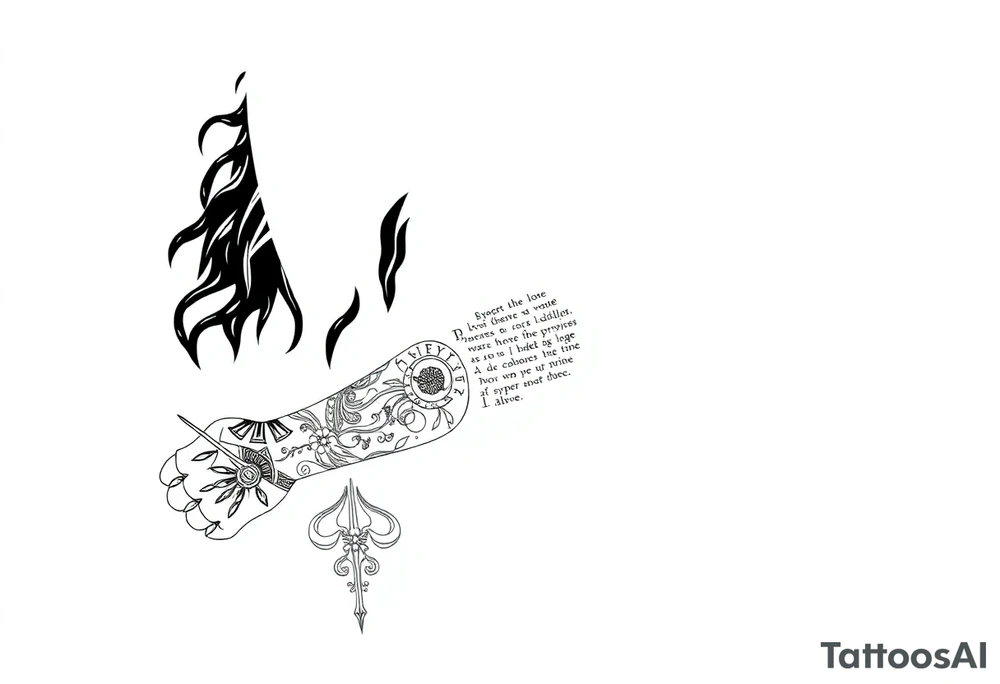 long shaman and witch  style mytical sleeve with ancient rhyme tattoo idea