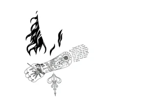 long shaman and witch  style mytical sleeve with ancient rhyme tattoo idea