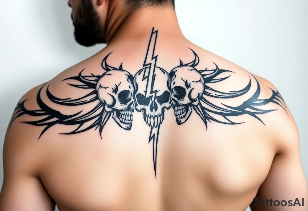 Skulls and.lightning tribal half sleeve for shoulder black work tattoo idea