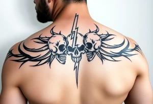 Skulls and.lightning tribal half sleeve for shoulder black work tattoo idea