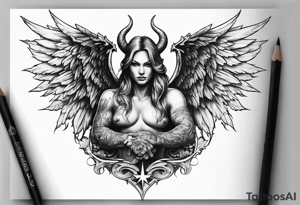 Devil with angel wings tattoo idea
