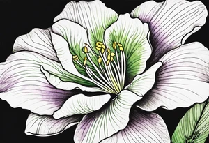 An outline of a rio dipladenia flower with green and purple watercolor behind it tattoo idea