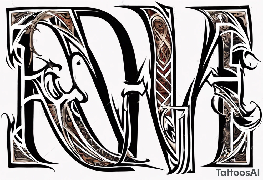 combine the letters E and H with tribal pattern tattoo idea