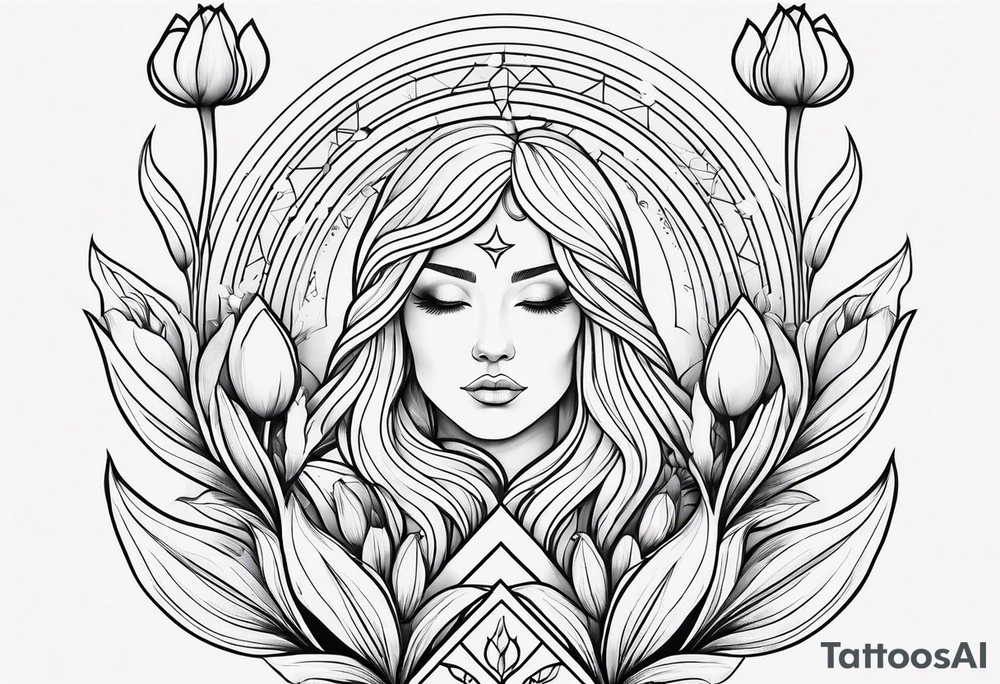 Futuristic design for Virgo zodiac sign and tulips tattoo idea