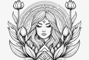 Futuristic design for Virgo zodiac sign and tulips tattoo idea