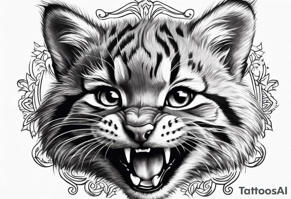 Super cute happy wildcat cub tattoo idea