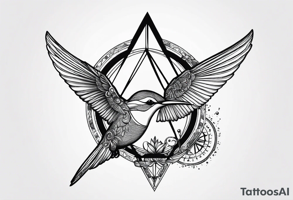 Two triangles with one unclosed, crescent moon, compass, one hummingbird tattoo idea Two triangles with one unclosed, crescent moon, compass, one hummingbird tattoo idea