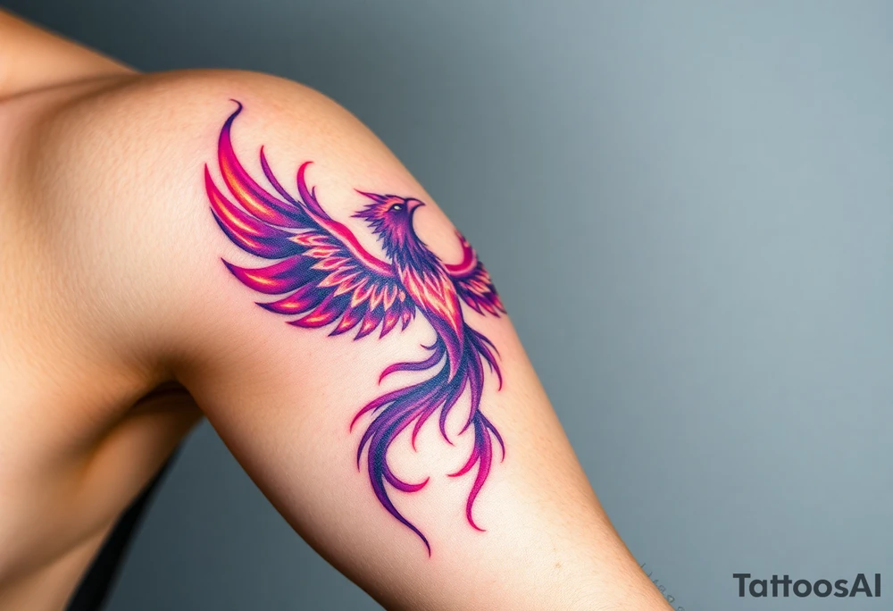 Phoenix with blazing flames with purple tattoo idea