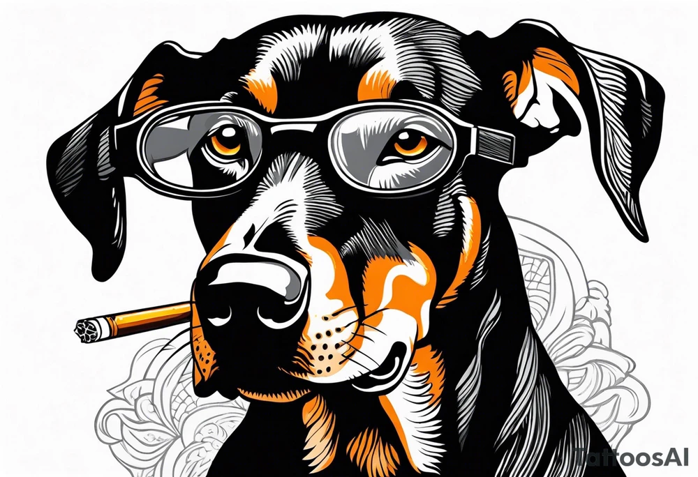 Doberman smoking joint with glasses on tattoo idea