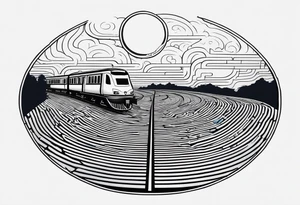 Maze with a train track in the middle. Sky cracking with moon of time tattoo idea