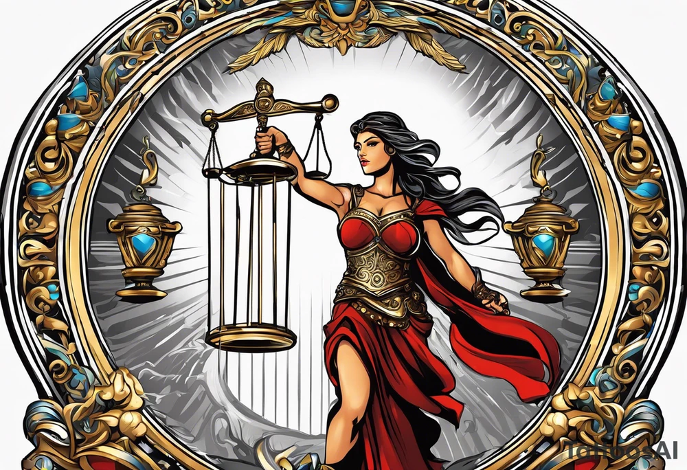 Iustitia is the Roman goddess personifying justice,(a sword ready to strike the guilty) is a symbol.The scale is a symbol of measurement, consideration, judgment, judgment, balance, balance, justice, and smart insight,Blindfold tattoo idea