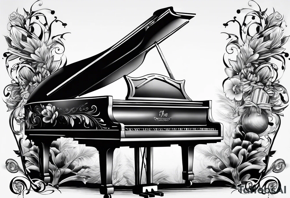just the keys of a piano with drum sticks tattoo idea