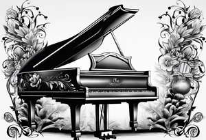 just the keys of a piano with drum sticks tattoo idea