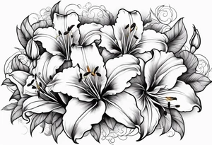 Clouds with lily flowers tattoo idea