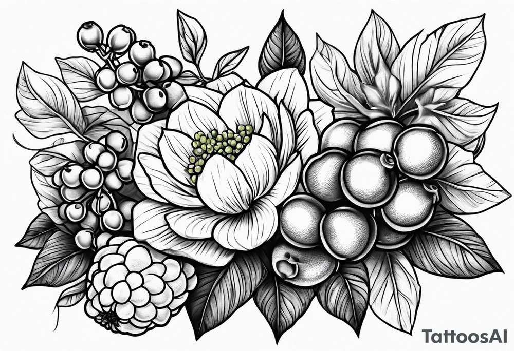 lilac and gooseberry in a bundle tattoo idea