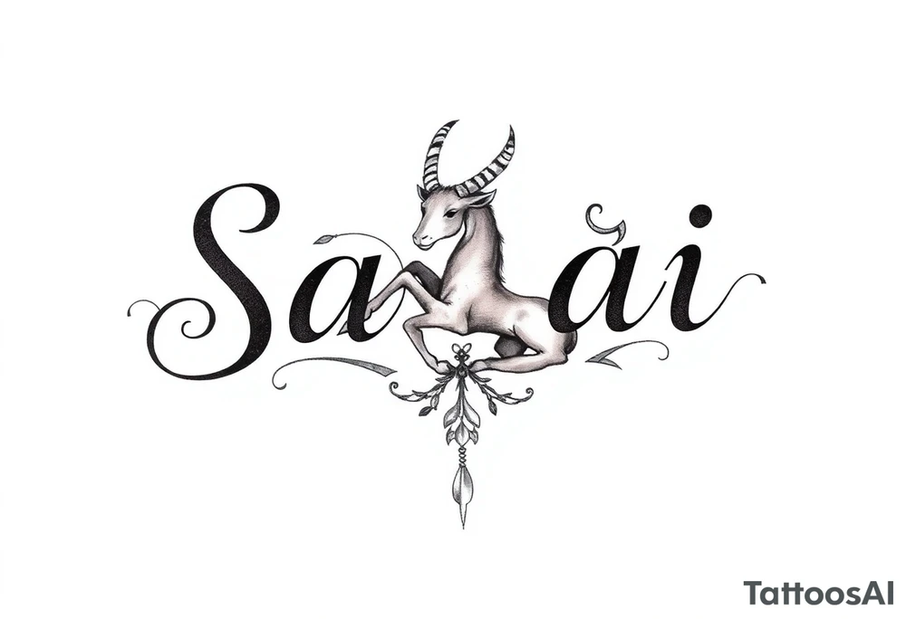 Sanai name tattoo with Capricorn ♑️ tattoo idea