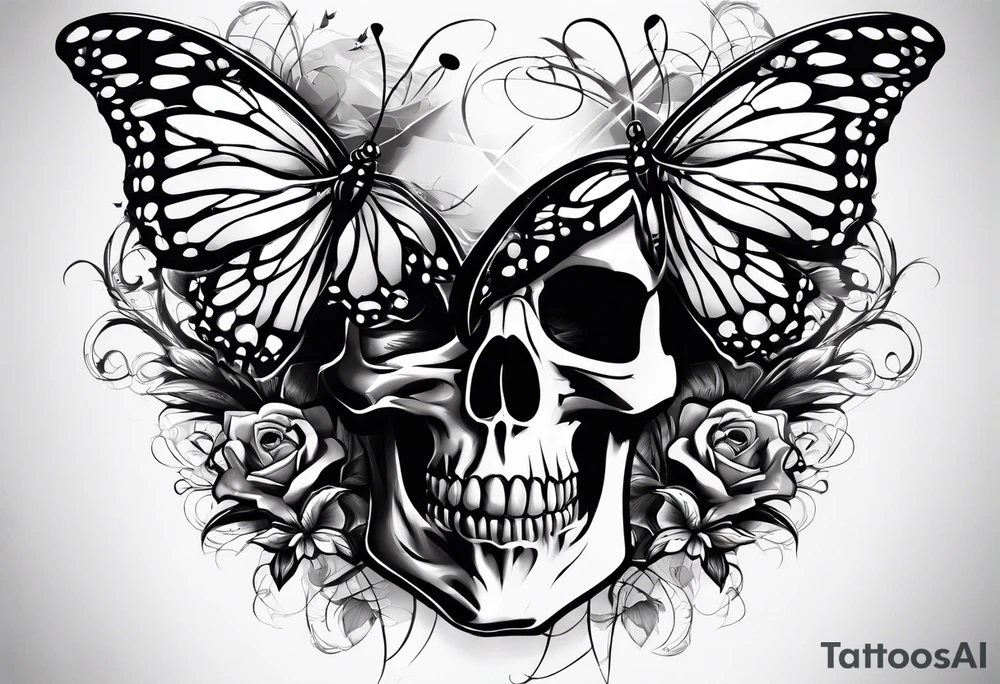 Broken Skull with butterfly coming out tattoo idea