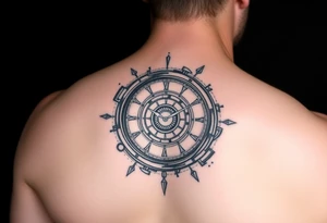 Chest and short-sleve universe themed spiral clock tattoo idea