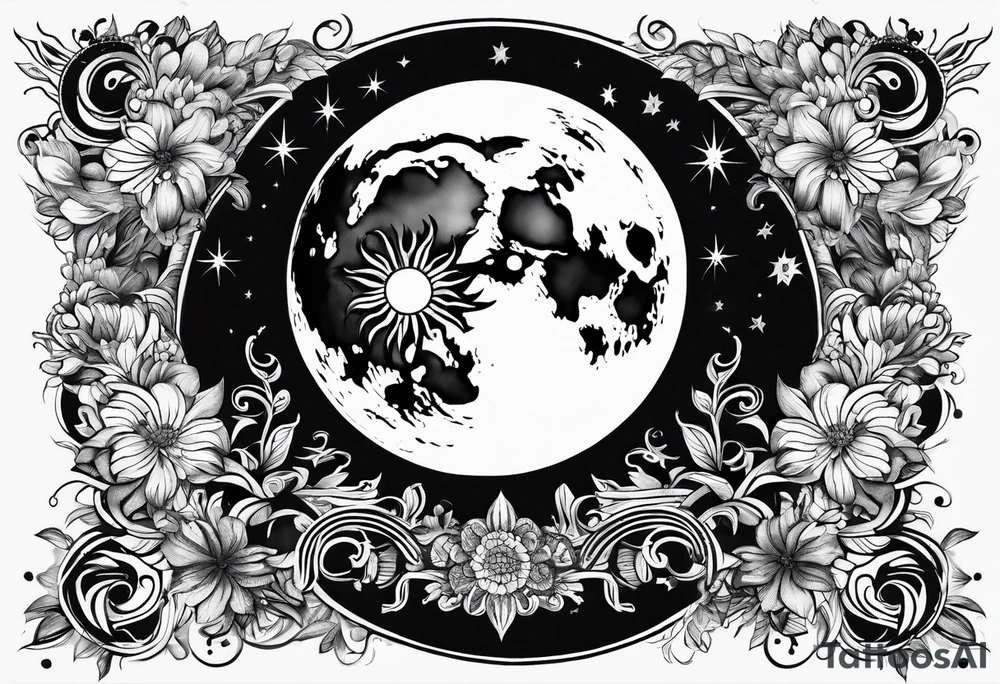 The sun covering half of the moon tattoo idea