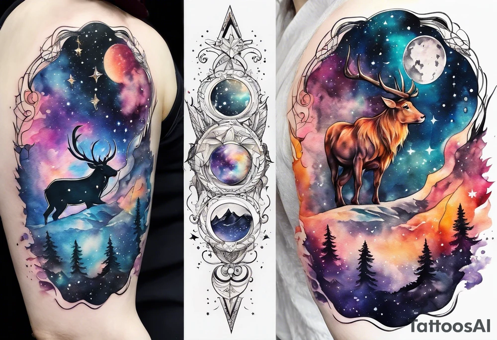 Galaxy with Gemini and Capricorn constellations tattoo idea