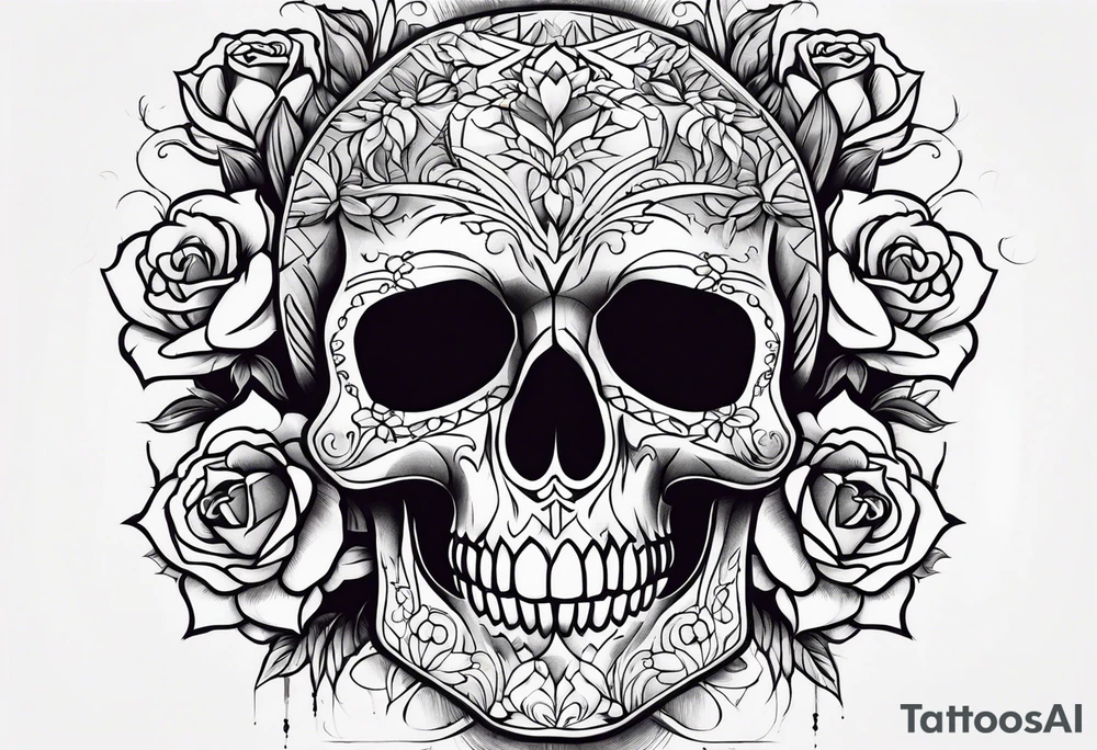 skull and roses and bold foresrm tattoo idea