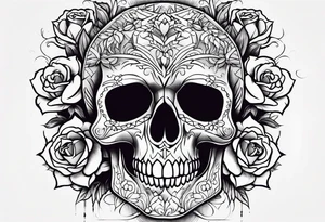 skull and roses and bold foresrm tattoo idea